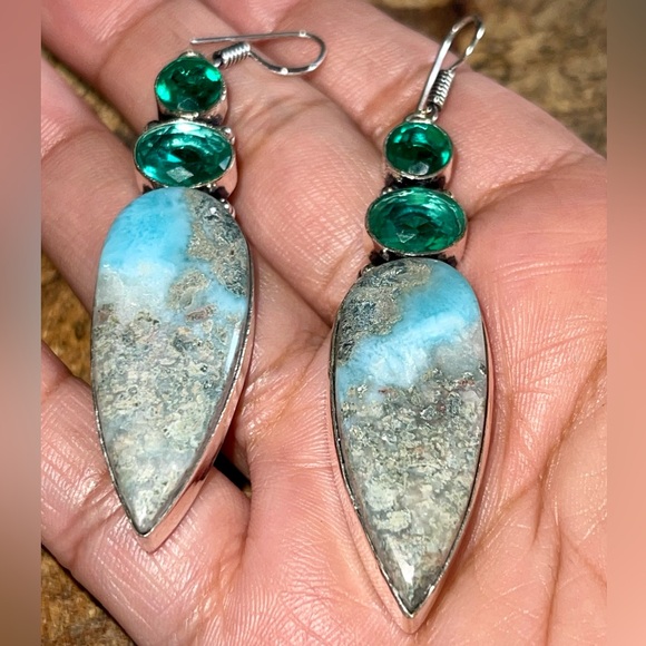 Beautiful Large Caribbean Larimar Earrings 2 7/8” - Picture 11 of 14
